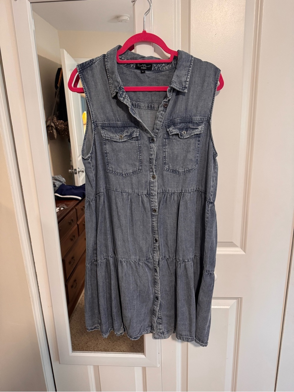 Sleeveless Denim Tiered Mini Dress - Gray Blue